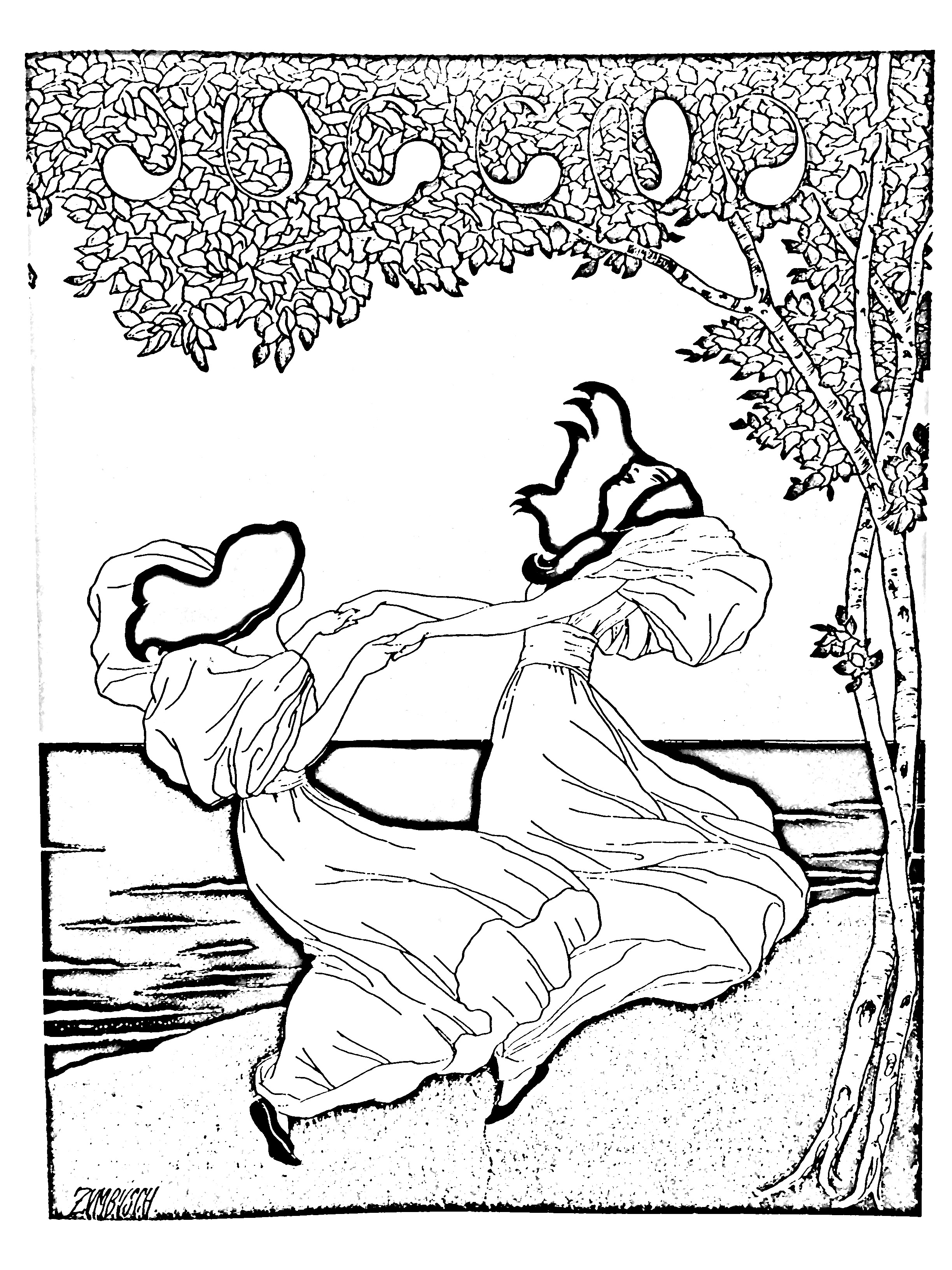 Coloring page from a lithography by Ludwig von Zumbush (1900)