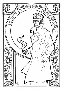 Coloring adult corto maltese art nouveau