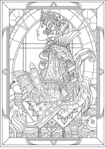 Coloring adult queen art nouveau style