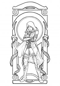 The woman hooded (Art Nouveau Coloring Page)