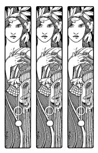 Coloring page adult mucha triptych