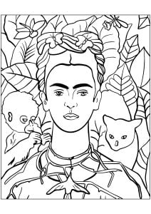 Frida Kahlo   Self Portrait With Thorn Necklace And Hummingbird  1940    Thick Line Version