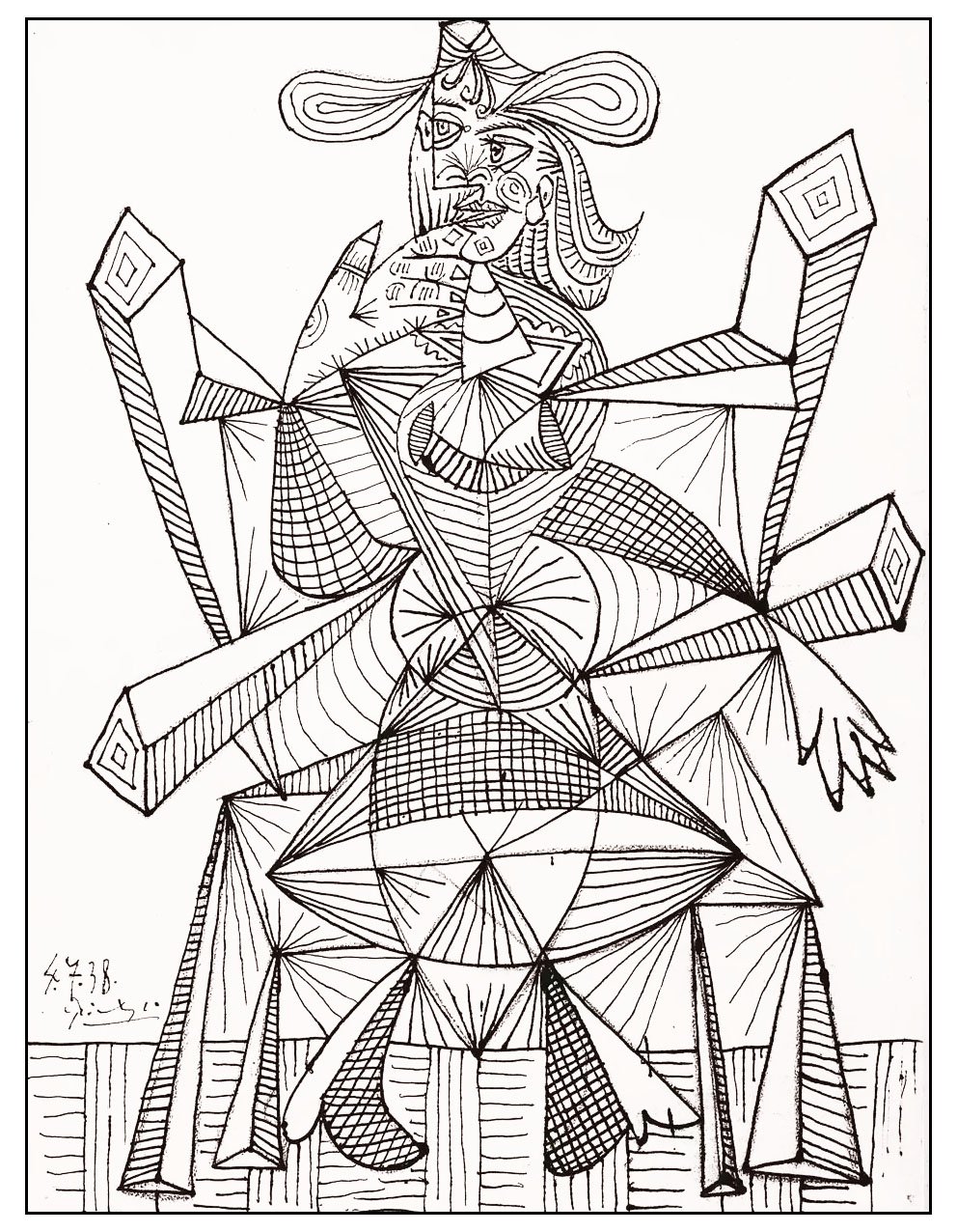 Pablo Picasso - Dora Maar with cat (Masterpiece Coloring Page) Pablo Picasso - Dora Maar with cat (Printable Masterpiece Coloring Page for adults)