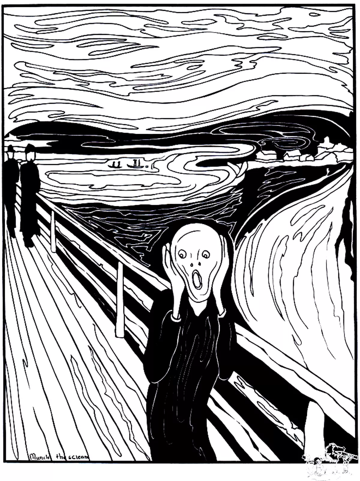 Le Cri - Edvard Munch (Printable Masterpiece Coloring Page for adults)