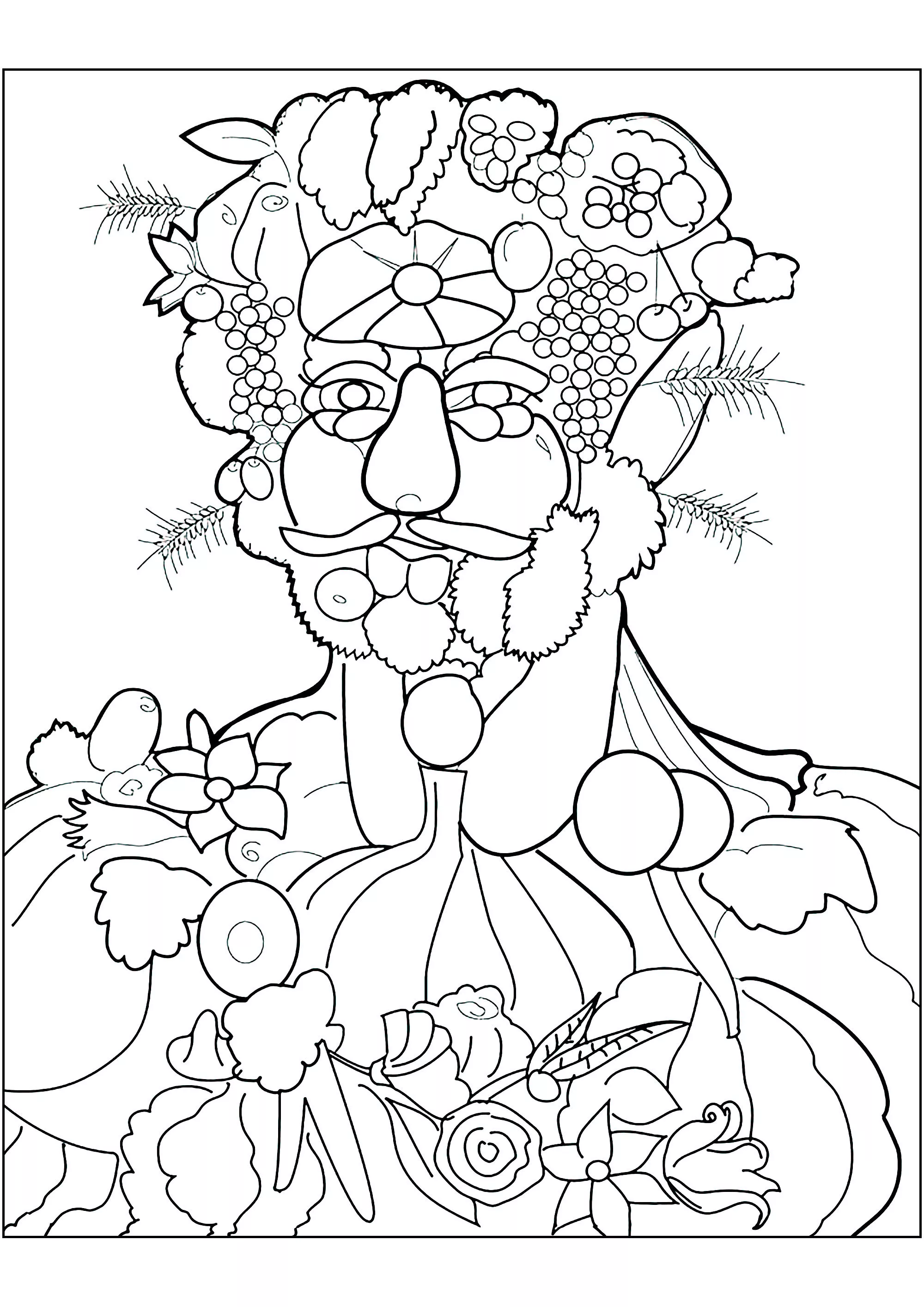 Giuseppe Arcimboldo - Vortumnus (Vertumno) (1590) (Printable Masterpiece Coloring Page for adults)