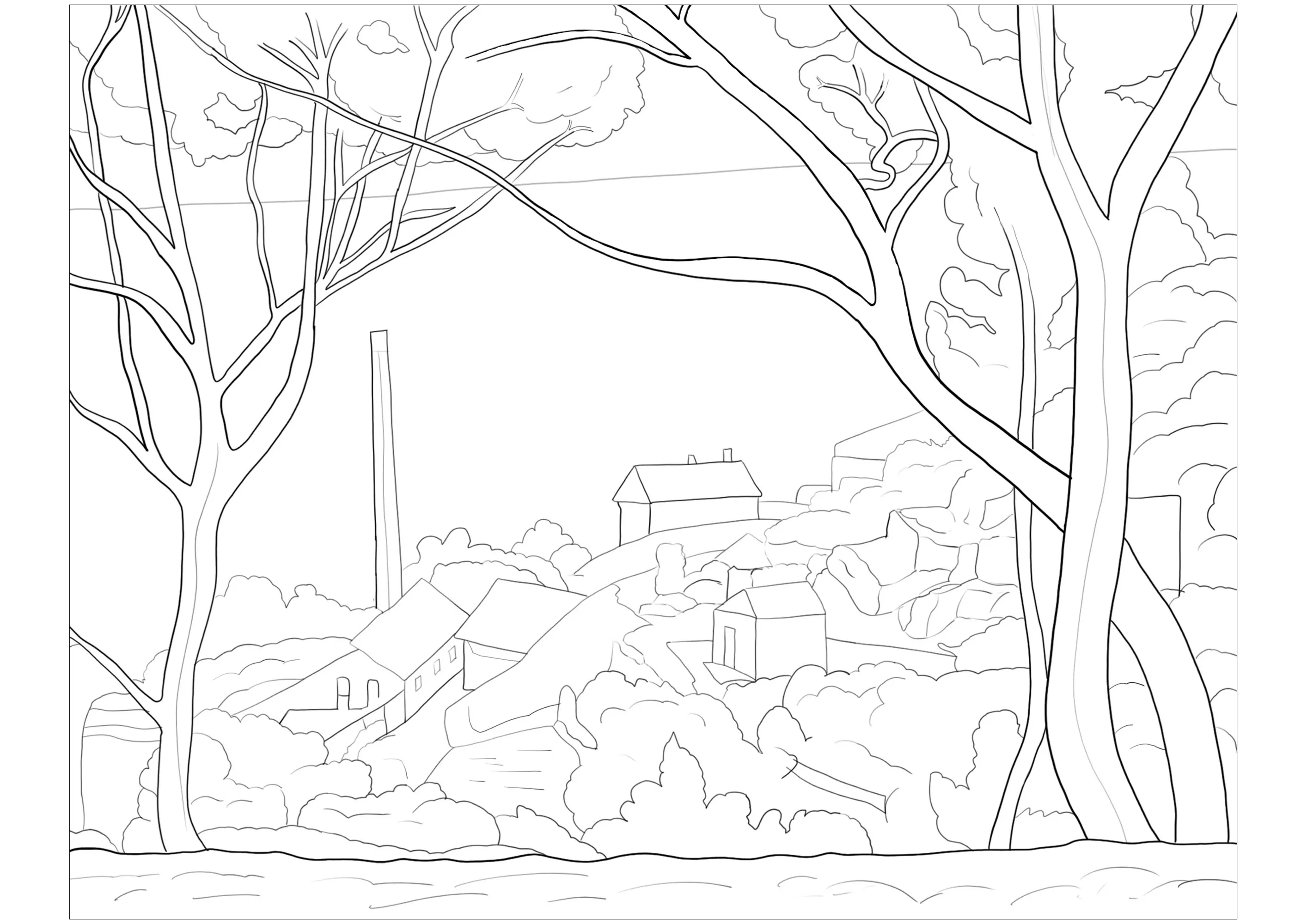 Paul Cézanne - The sea at l'Estaque (1879) (Printable Masterpiece Coloring Page for adults)