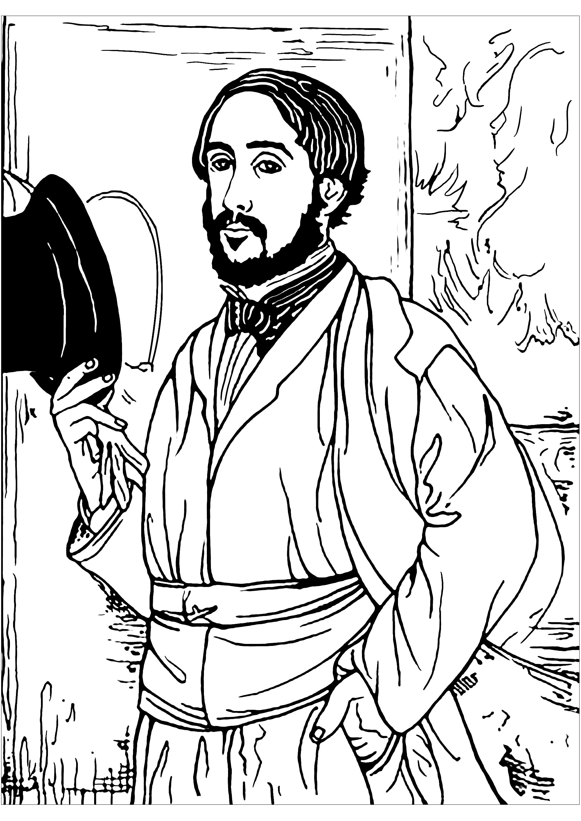 A Self-portrait of Edgar Degas (French artist famous for his paintings, sculptures, prints, and drawings) to color