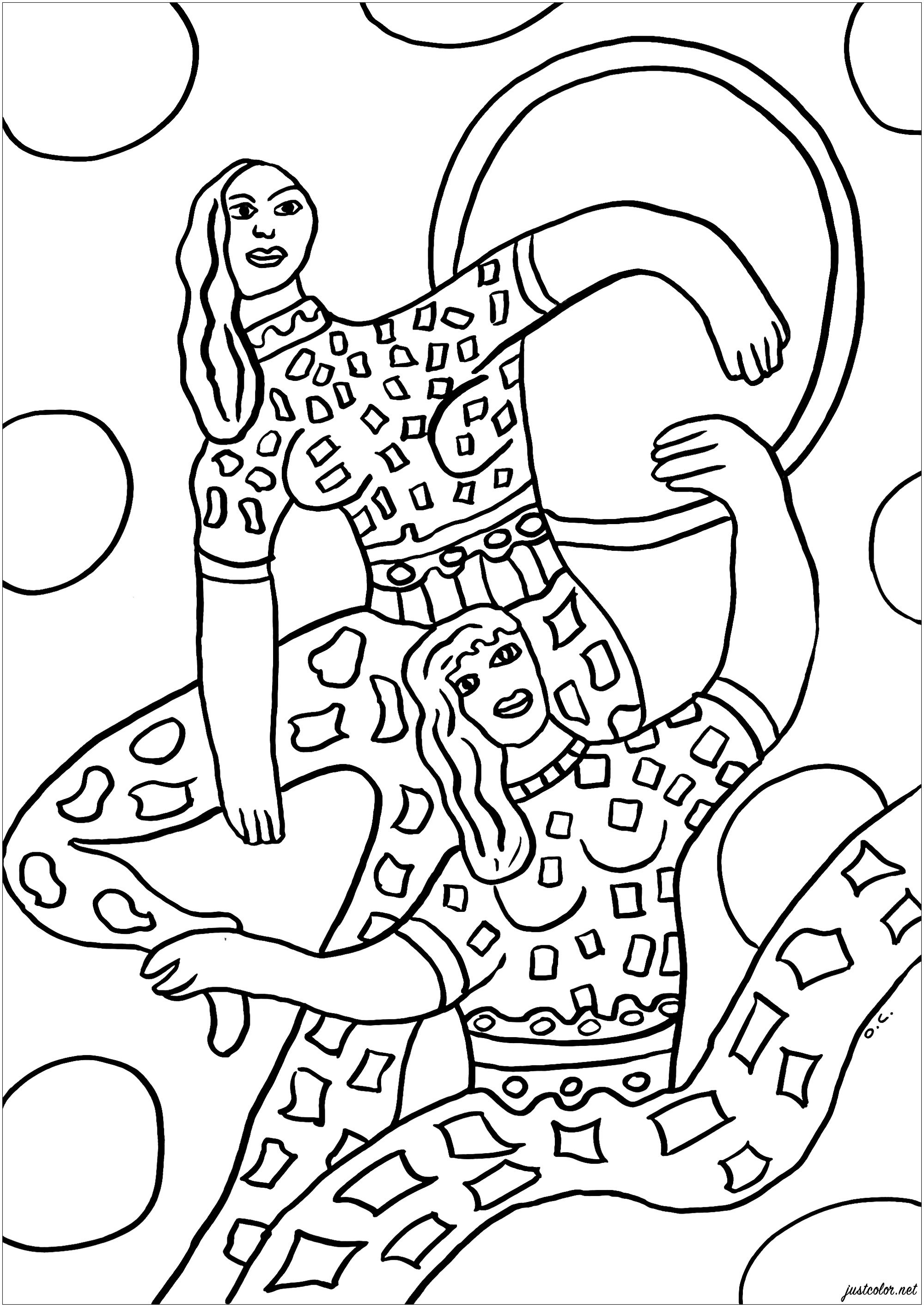 Coloring based on the illustration Cirque (1850) by Fernand Léger. Illustration from the illustrated book 'Cirque' (Paris, Tériade, 1950). Details have been added to add more elements for coloring. To be seen at Musée Matisse du Cateau-Cambraisis (Nord, France), Artist : Olivier