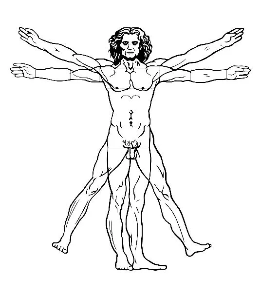 Leonardo da Vinci - Vitruvian man-1492 (Printable Masterpiece Coloring Page for adults)