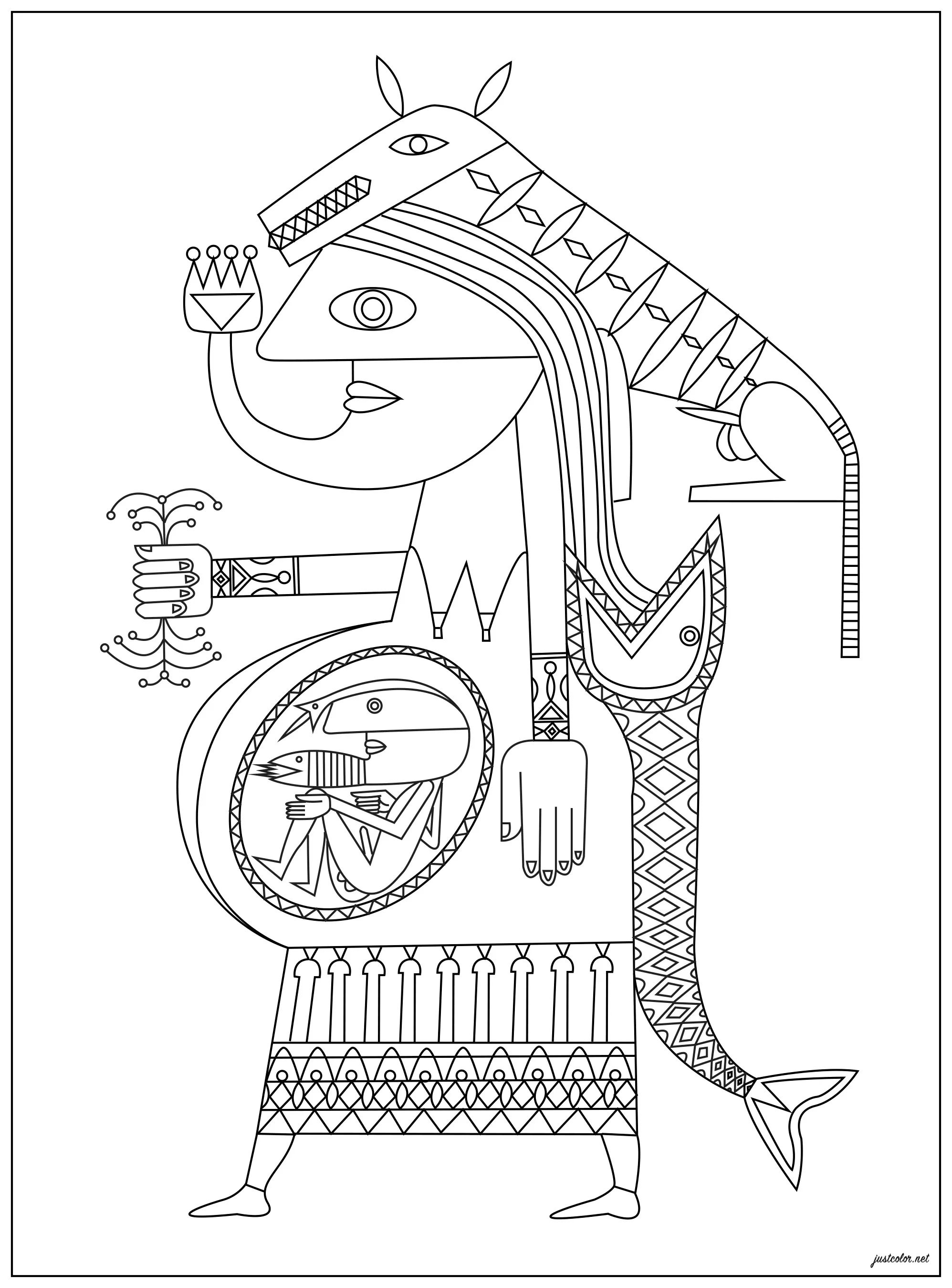 Victor Brauner - Acolo (1949) (Printable Masterpiece Coloring Page for adults)