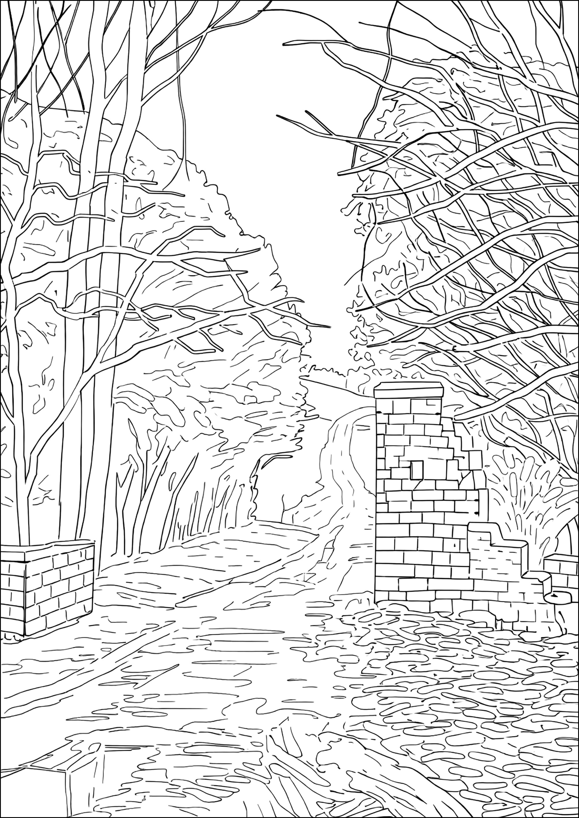 David Hockney - Spring at Woldgate (2011) (Printable Masterpiece Coloring Page for adults)