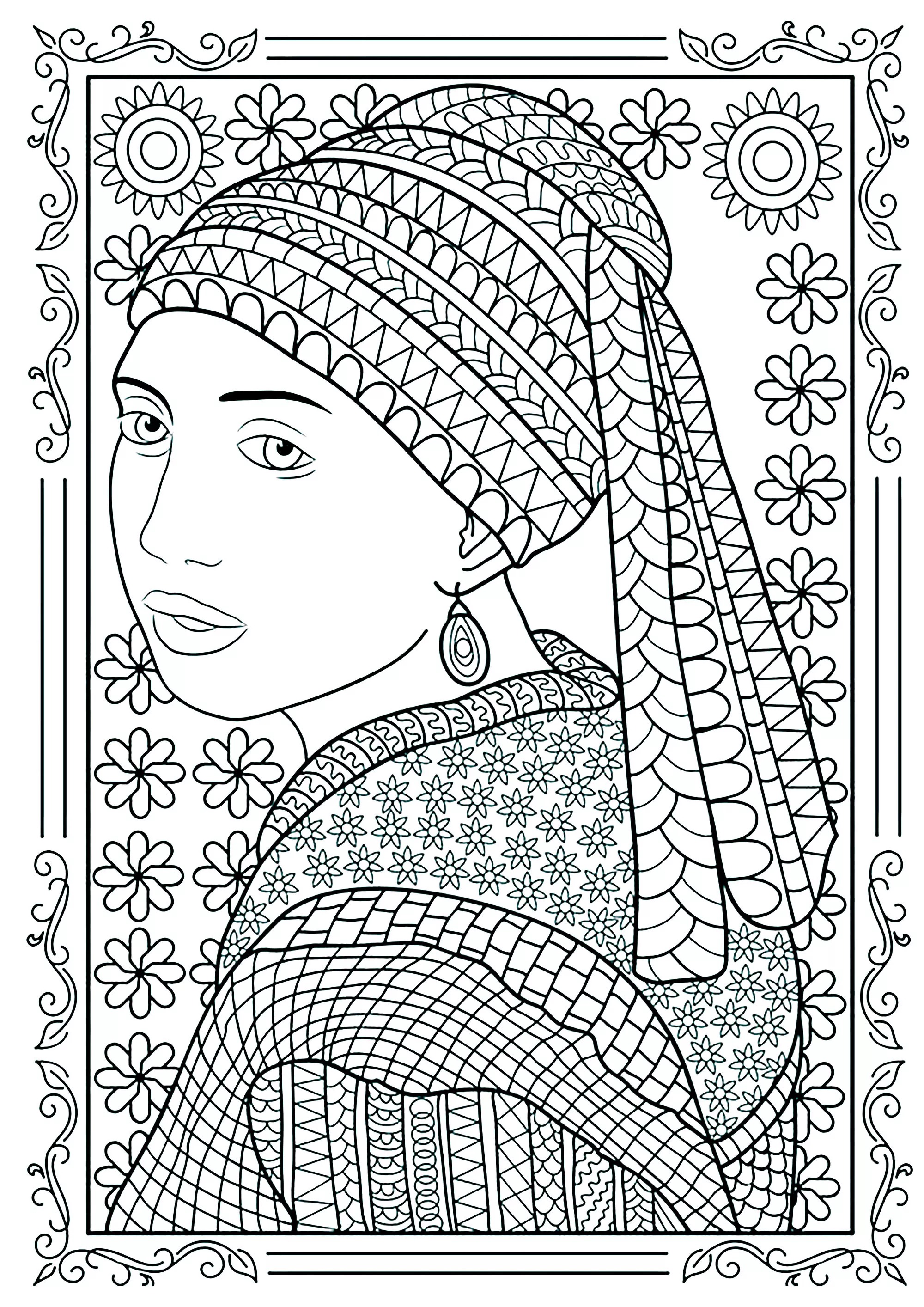 Coloring from The Girl with a Pearl Earring (Masterpiece)