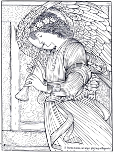coloring-adult-burne-jones-an-angel-playing-a-flageolet