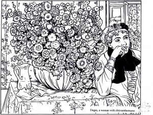 Edgar Degas - Woman with chrysanthemes (Masterpiece Coloring Page)