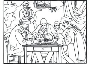 Paul Cézanne - The Card Players (Masterpiece Coloring Page)