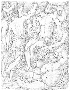 Drawing vasari bacchanale bacchus silene faunes and menades