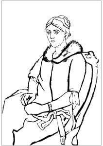 Pablo Picasso: Olga with fur collar (1923) (Masterpiece Coloring Page)