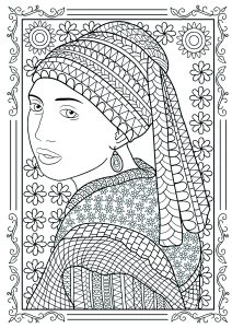 Coloring from The Girl with a Pearl Earring (Masterpiece Coloring Page)