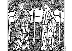 William Morris - Guenièvre and Iseult - Preparatory drawing for a stained glass (1858)