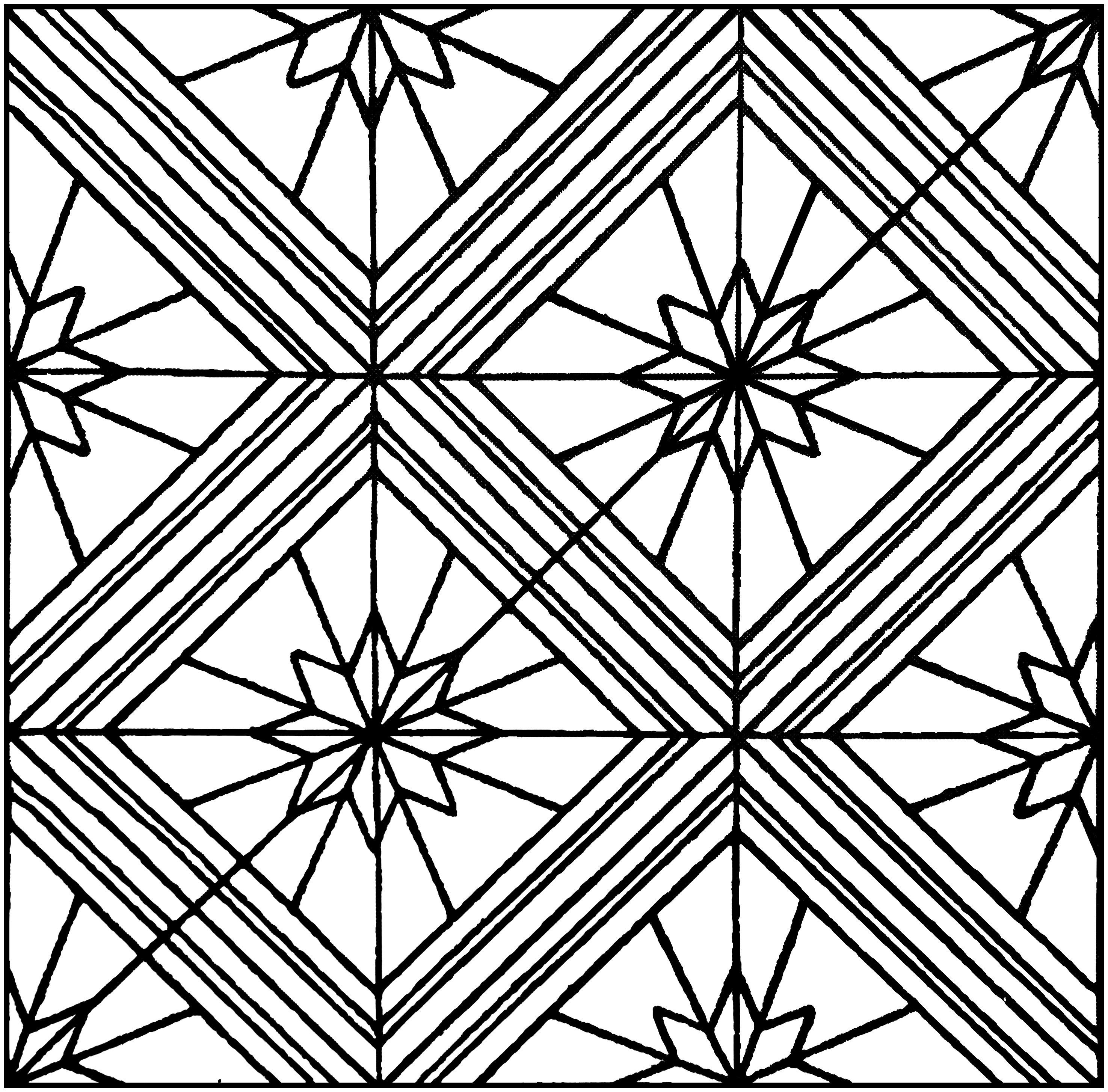 An Azulejo with pretty stars. This azulejo coloring book from Portugal is inspired by a real motif on the facade of a building in Lisbon. It features stars embedded in pretty geometric patterns that are very linear and angular.