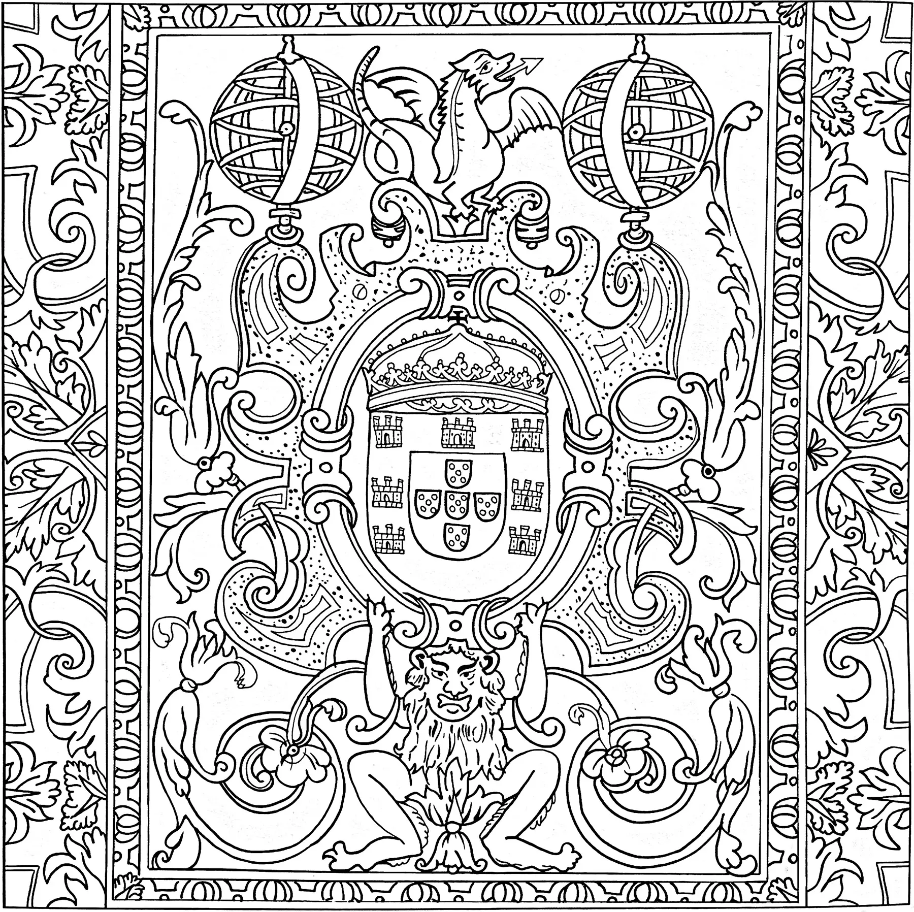 17th-century azulejo (Sintra, Portugal) (Printable Coloring Page for adults)