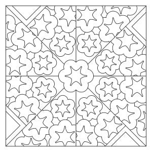 Pretty Azulejo with Starry Flower patterns (Coloring Page)
