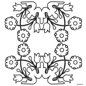 Simple azulejo with a few flowers (Coloring Page)