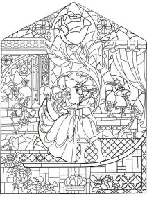 Prince and Princess in a coloring page combining Art Nouveau and the Disney world