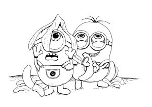 Printable Coloring Page for adults : Minions and bananas