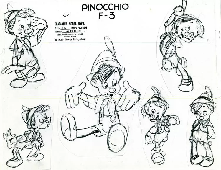 Croquis de Pinocchio (Disney) (Printable Return to childhood Coloring Page for adults)