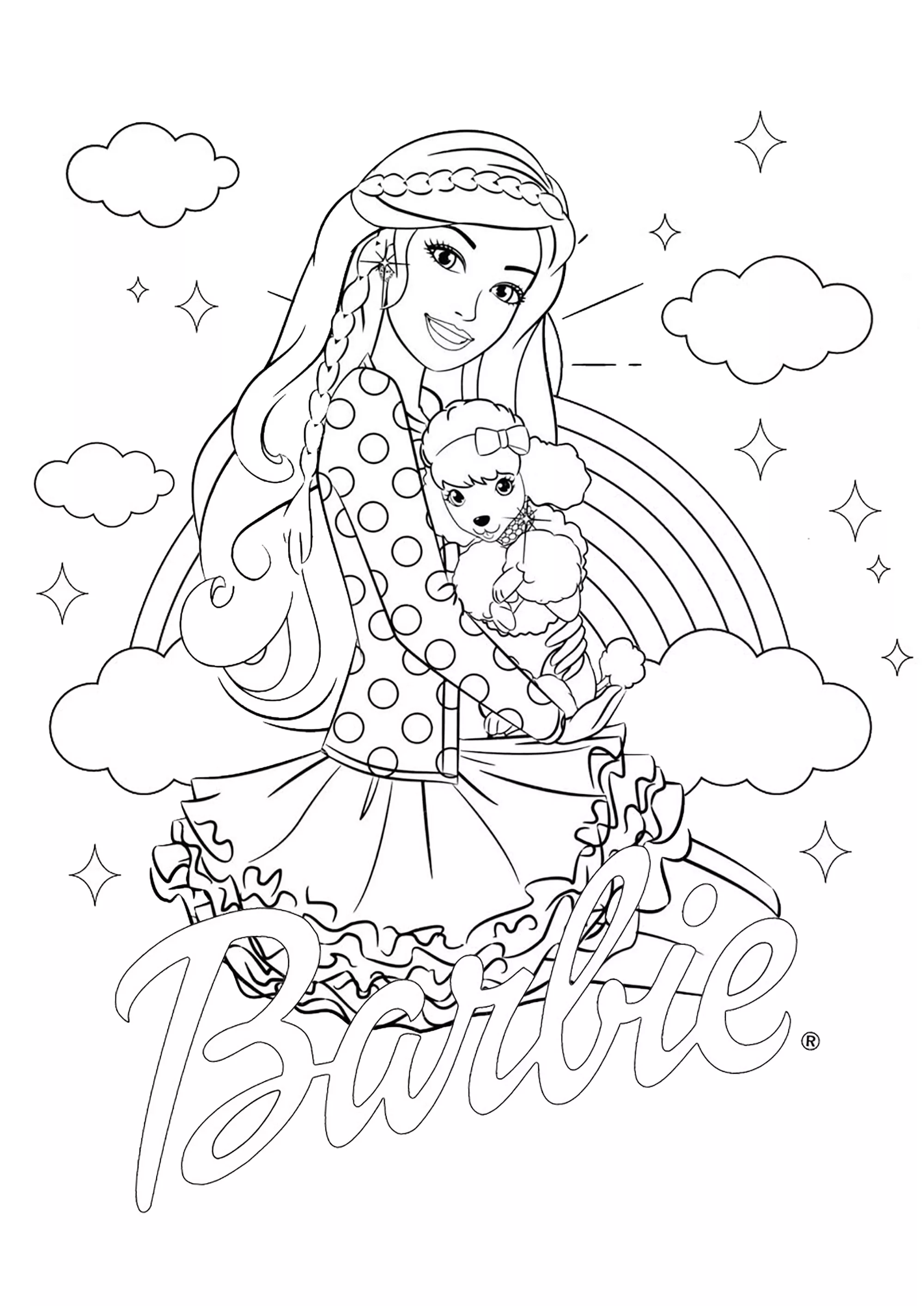 Barbie and her dog (Printable Return to childhood Coloring Page for adults)