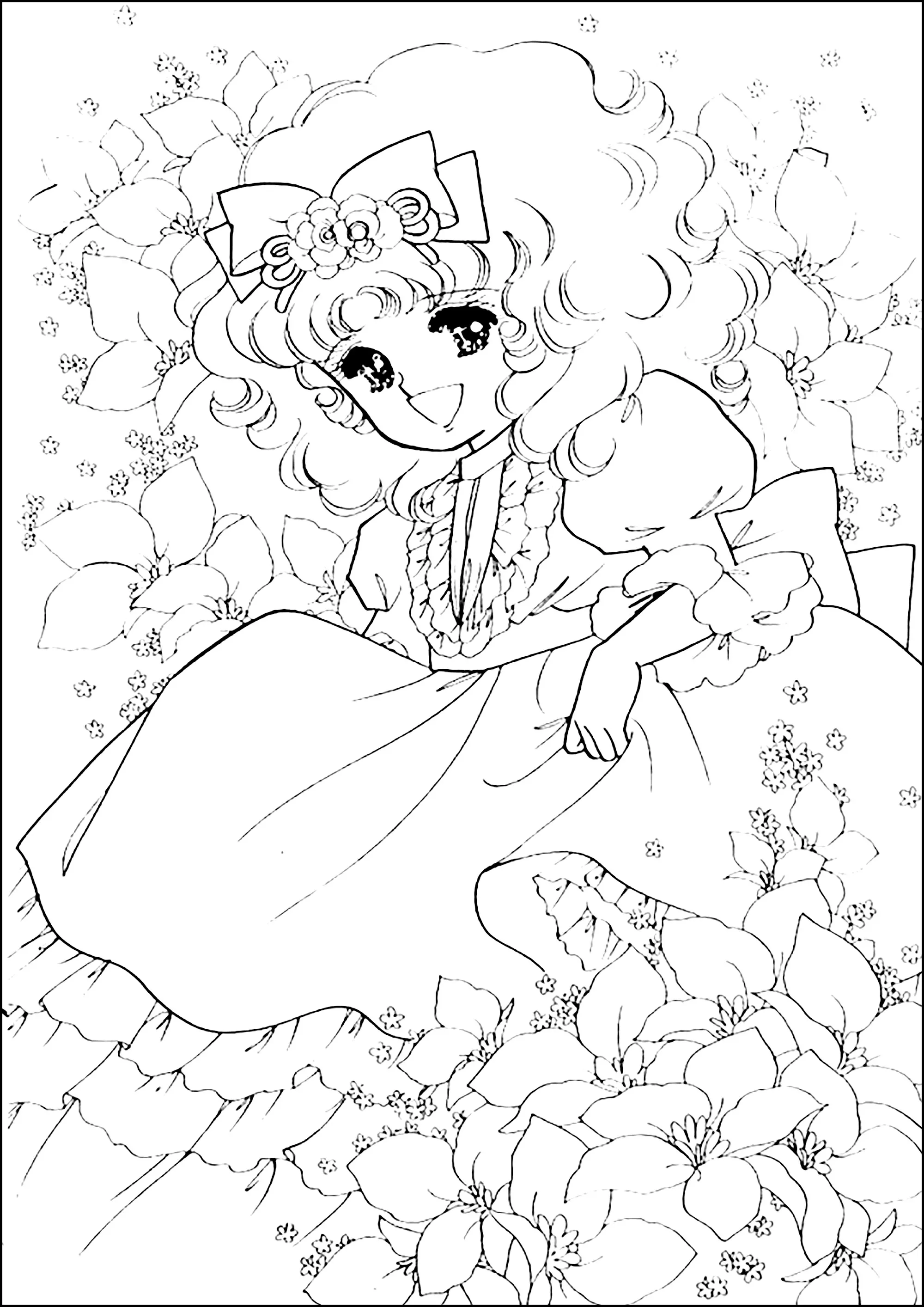 Candy and pretty dress (Printable Return to childhood Coloring Page for adults)