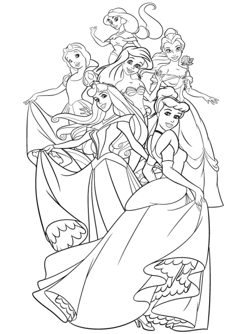 All your favorite Princess in one coloring page !