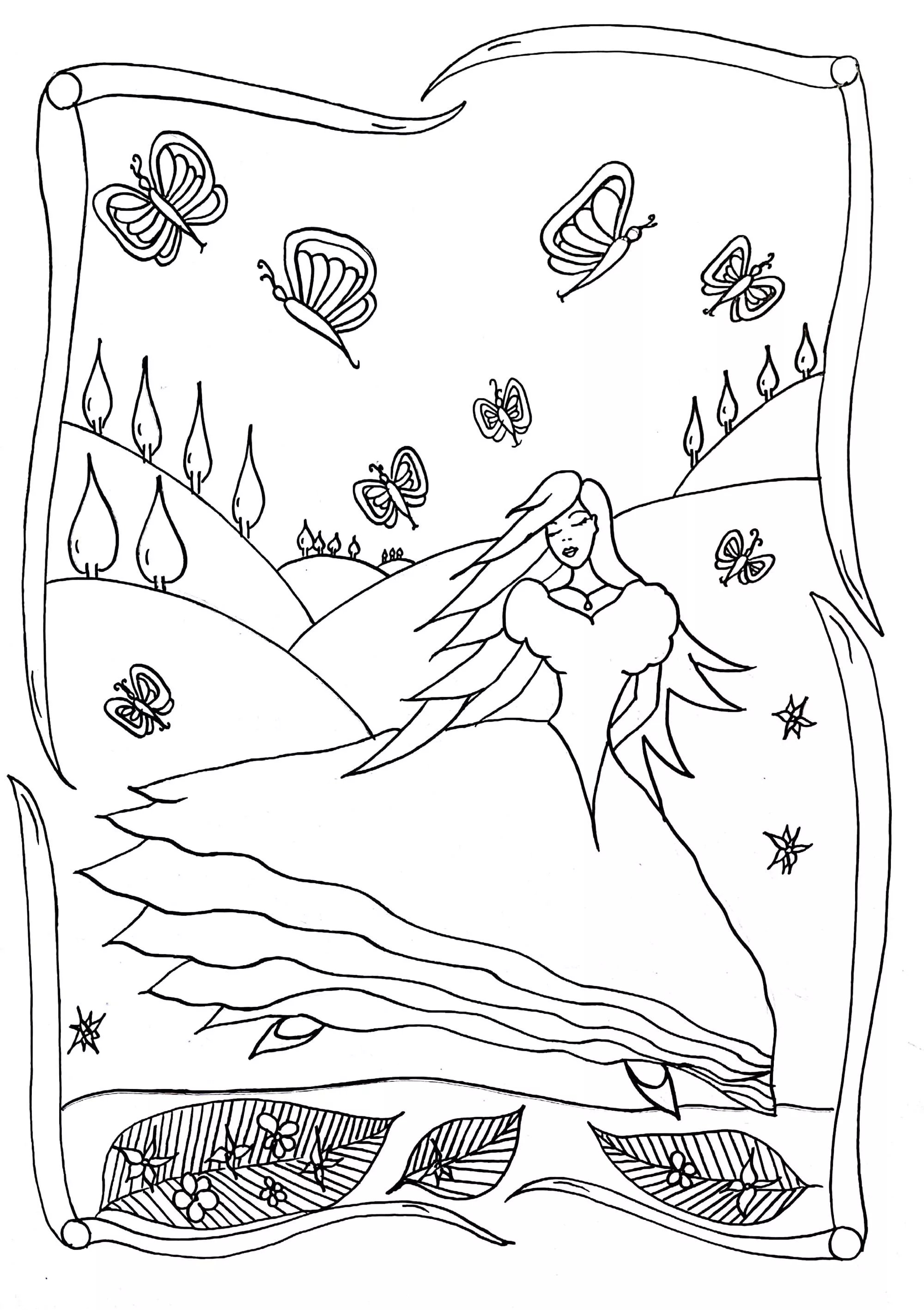 Elegant princess by Leen Margot (Printable Return to childhood Coloring Page for adults)