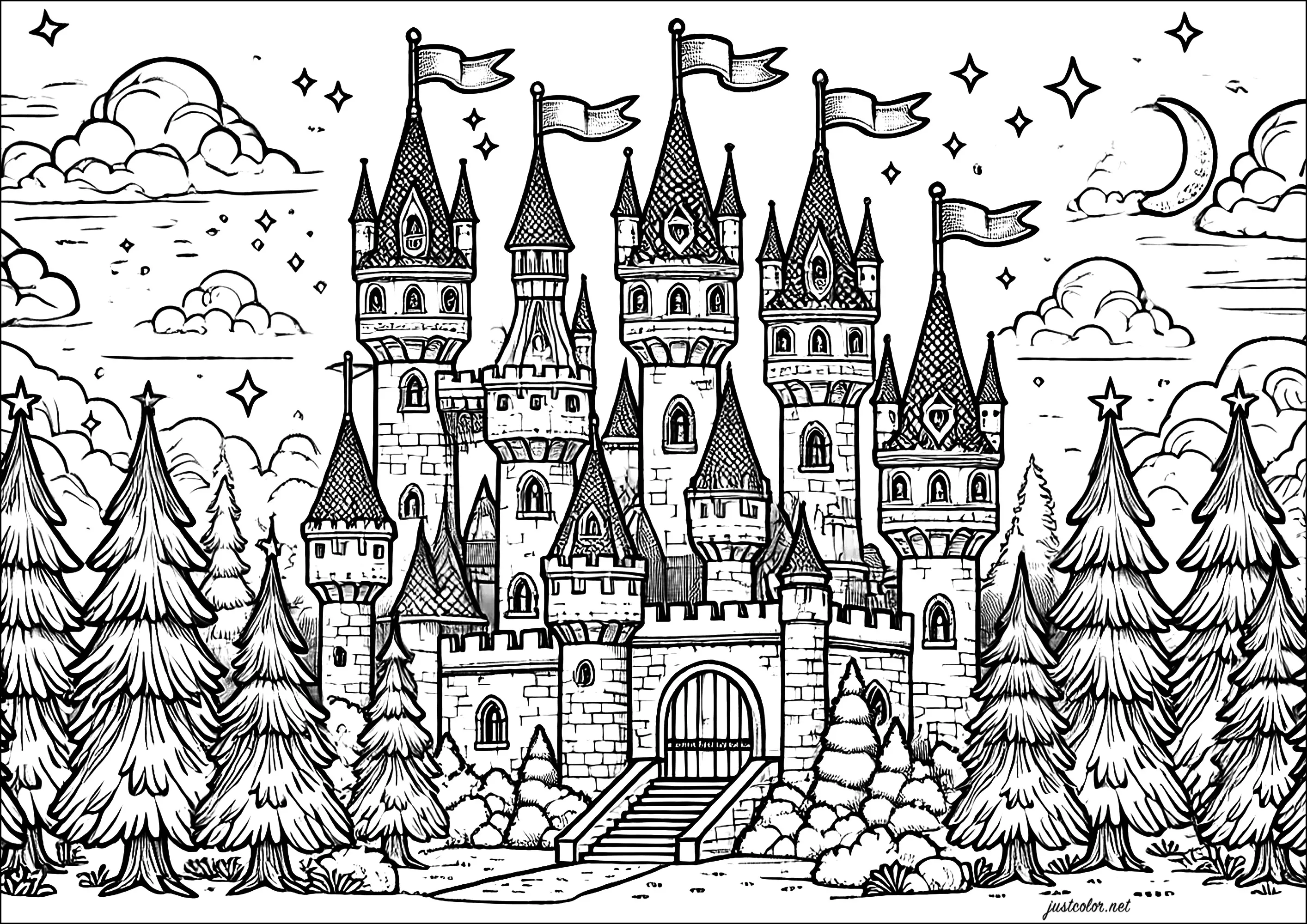 Sublime fairytale castle (Printable Return to childhood Coloring Page for adults)