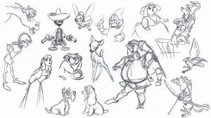 Coloring adult disney sketches various characters 1