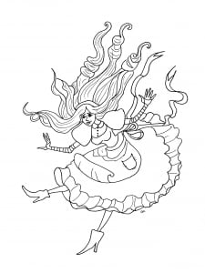 Alice in Wonderland with objects (Return to childhood Coloring Page)