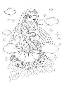 Barbie and her dog (Return to childhood Coloring Page)