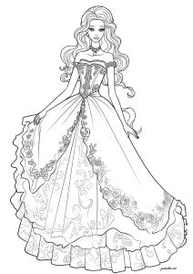 Barbie and her pretty princess dress (Return to childhood Coloring Page)