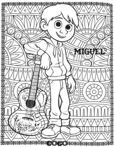 Printable Coco complex coloring sheets for adults