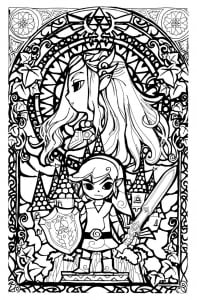 coloring-legend-of-zelda-stainglass-style (Return to childhood Coloring Page)