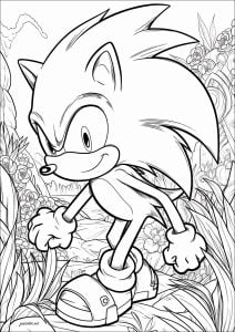 Sonic the Hedgehog and flowery background (Return to childhood Coloring Page)
