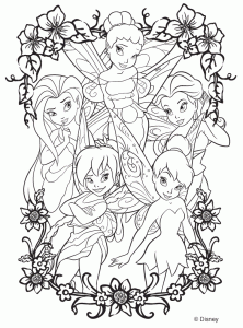 Tinker Bell and her friends (Return to childhood Coloring Page)
