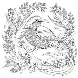 Bird with floral elements