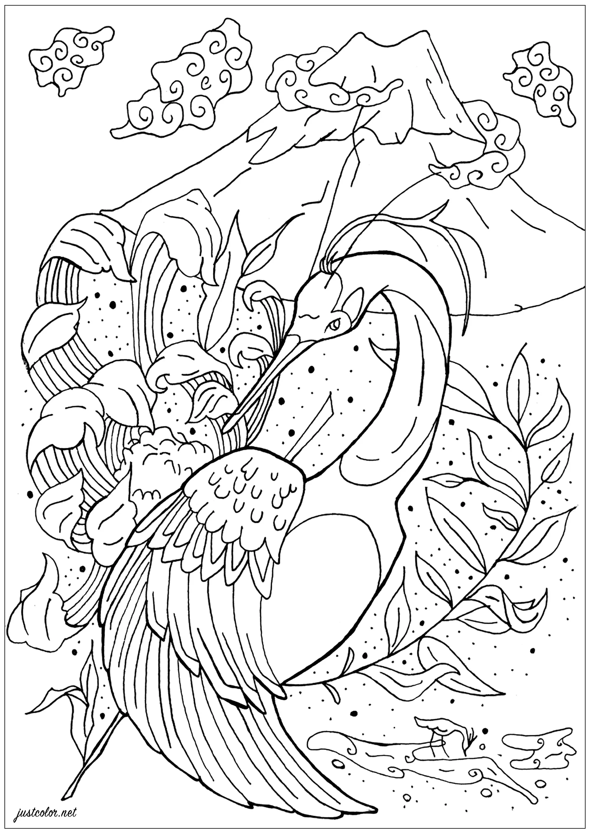 Majestic heron (Printable Bird Coloring Page for adults)