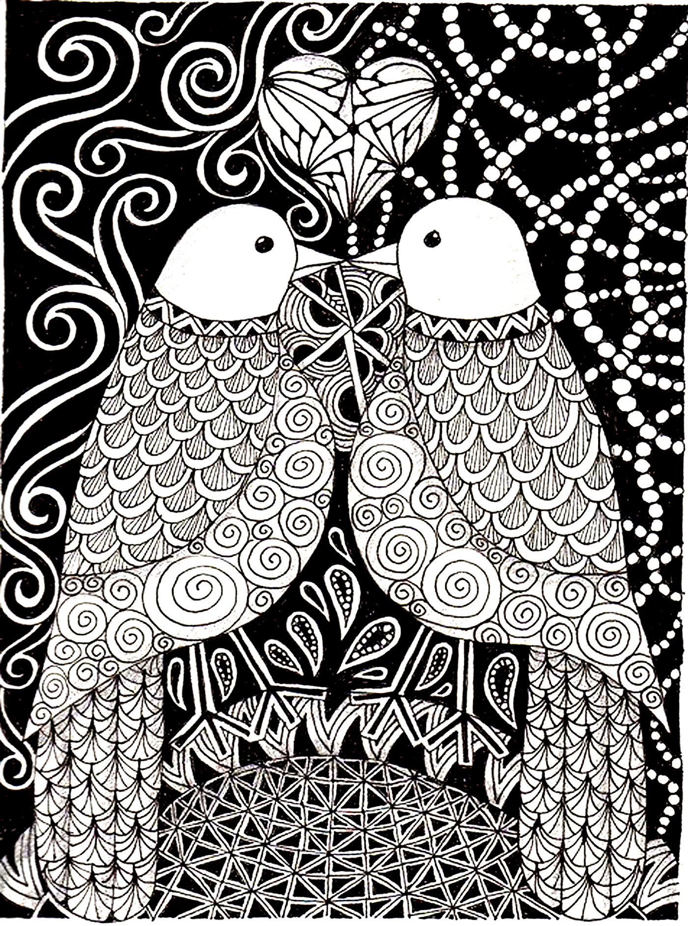 Love birds (Coloring Page) Love birds (Printable Coloring Page for adults)