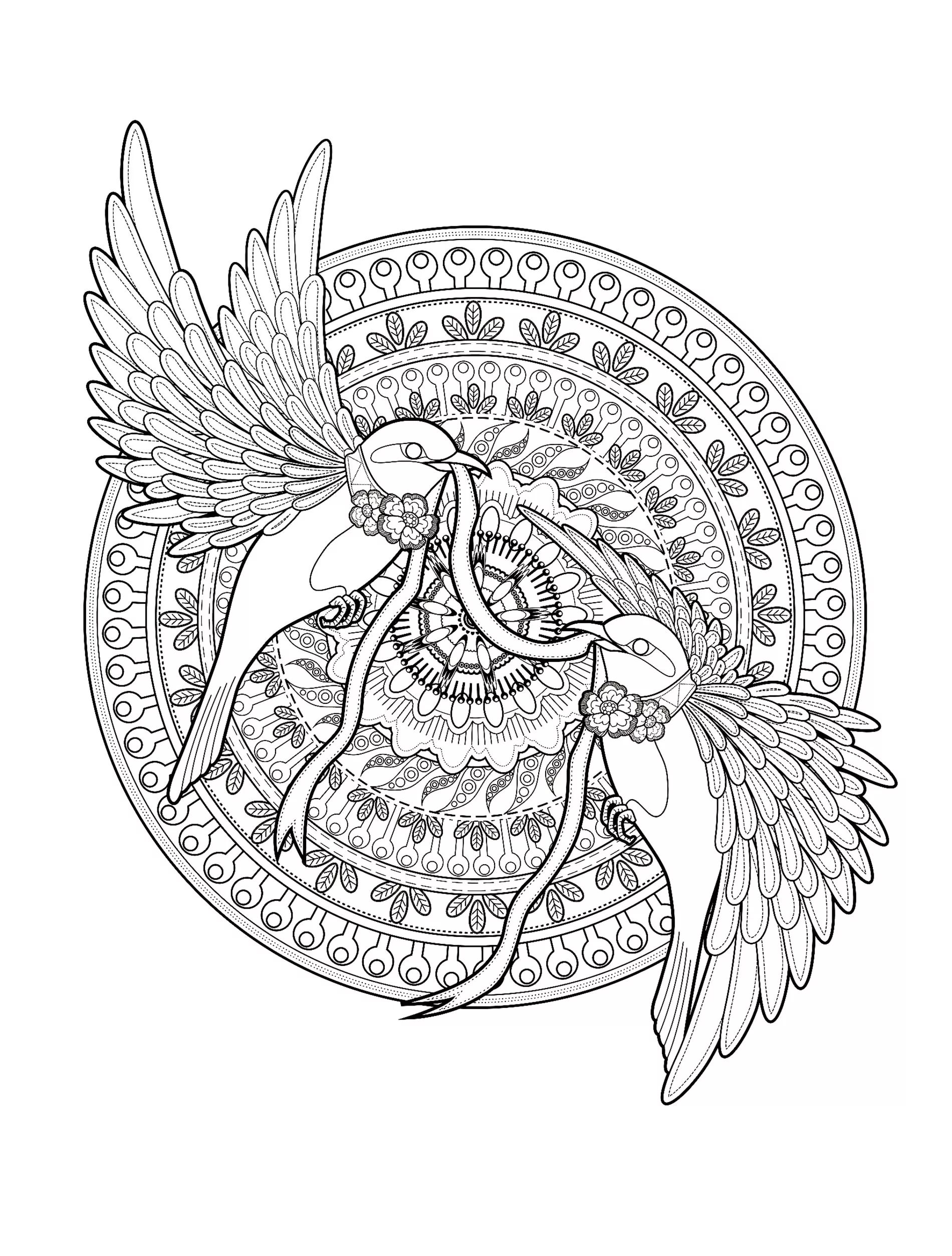 Two golondrinas by kchung (Printable Bird Coloring Page for adults)