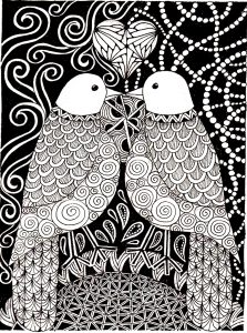 Coloring adult love birds