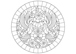 Two birds in a circle, stained glass style (Coloring Page)