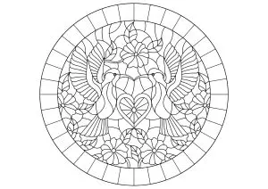 Two birds in a circle, stained glass style